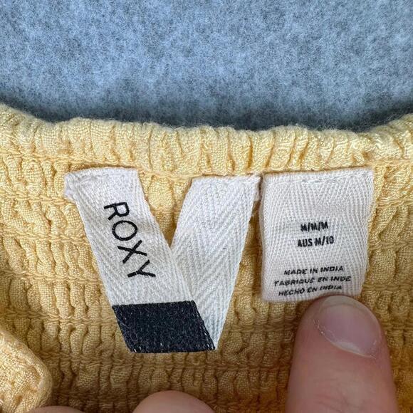 Roxy Under‎ The Cali Sun Dress Sz Medium Button Yellow Midi Bow At Bust Surfer - Picture 2 of 7